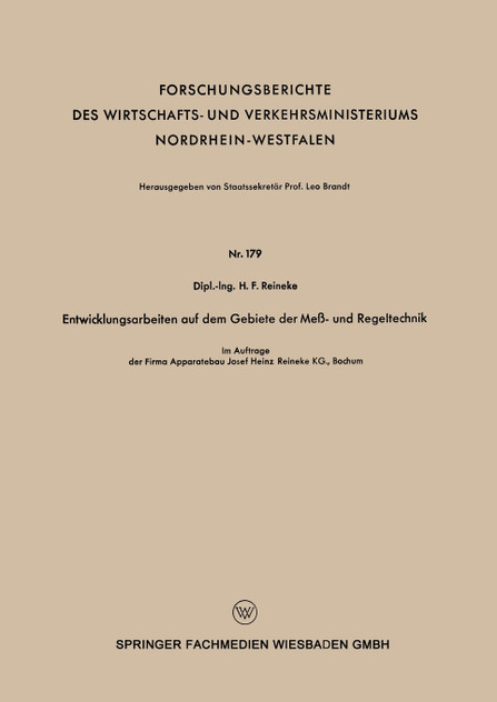 Entwicklungsarbeiten auf dem Gebiete der Meß - und Regeltechnik Entwicklungsarbeiten auf dem Gebiete der Meß - und Regeltechnik