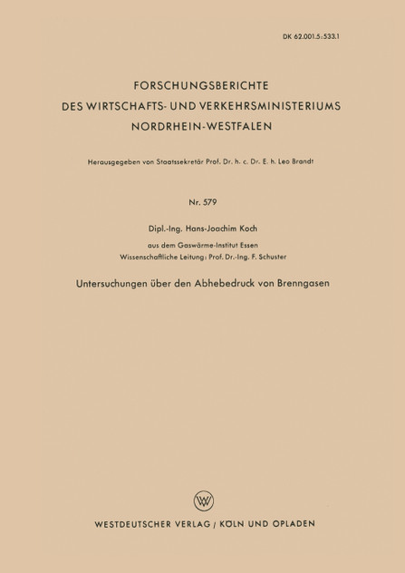 Untersuchungen Uber Den Abhebedruck Von Brenngasen Untersuchungen Uber Den Abhebedruck Von Brenngasen