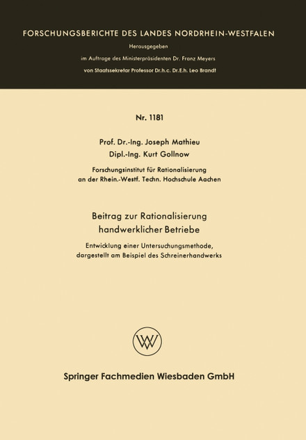 Beitrag zur Rationalisierung handwerklicher Betriebe Beitrag zur Rationalisierung handwerklicher Betriebe