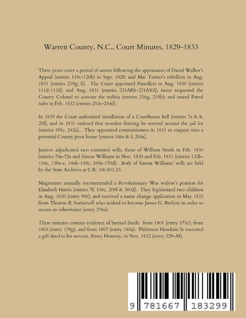 Warren County, NC, Pleas & Quarter Sessions Court Minutes, 1829-1833