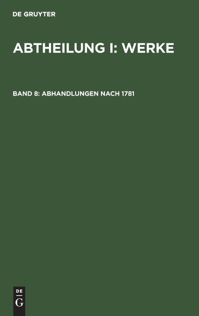 Abhandlungen nach 1781 Abhandlungen nach 1781