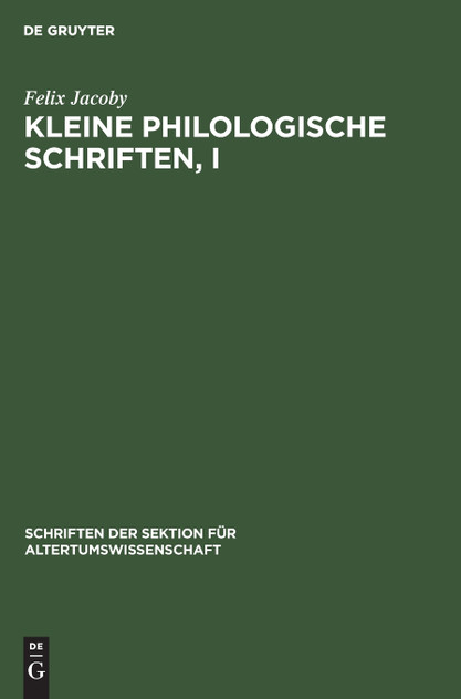 Kleine Philologische Schriften, I Kleine Philologische Schriften, I
