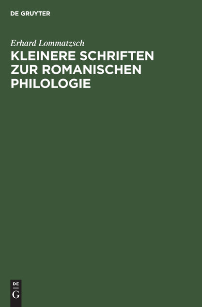 Kleinere Schriften zur Romanischen Philologie Kleinere Schriften zur Romanischen Philologie