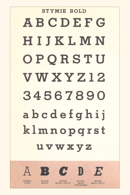 Vintage Journal Font Sample Chart, Stymie Bold Vintage Journal Font Sample Chart, Stymie Bold