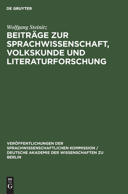 Beiträge zur Sprachwissenschaft, Volkskunde und Literaturforschung Beiträge zur Sprachwissenschaft, Volkskunde und Literaturforschung