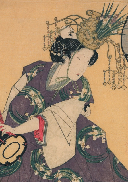 Carnet Blanc, Estampe Femme au tambour, Japon 19e Carnet Blanc, Estampe Femme au tambour, Japon 19e