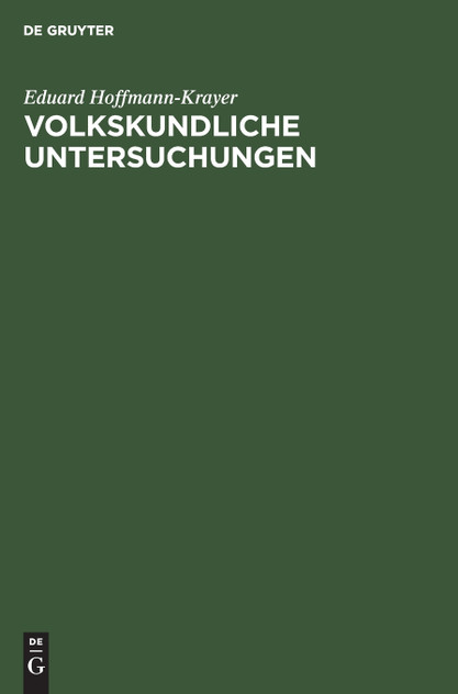 Volkskundliche Untersuchungen Volkskundliche Untersuchungen