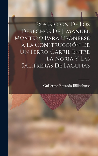 Exposición De Los Derechos De J. Manuel Montero Para Oponerse a La Construcción De Un Ferro-Carril Entre La Noria Y Las Salitreras De Lagunas by Guillermo Eduardo Billinghurst (Hardcover)