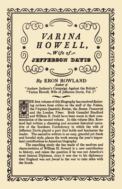 Varina Howell, Wife of Jefferson Davis Varina Howell, Wife of Jefferson Davis