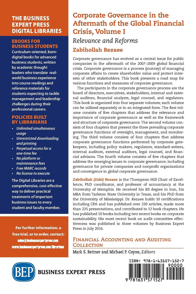 Corporate Governance in the Aftermath of the Global Financial Crisis, Volume I