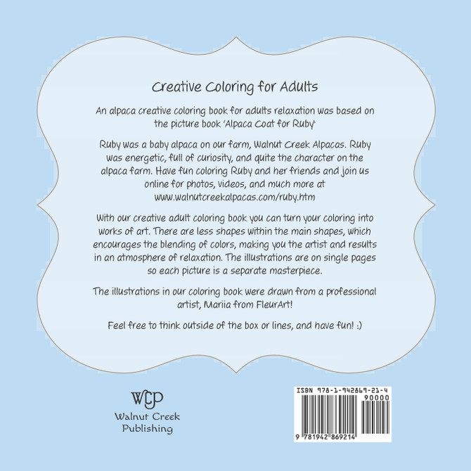 Ruby's Alpaca Creative Coloring Book for Adults Relaxation
