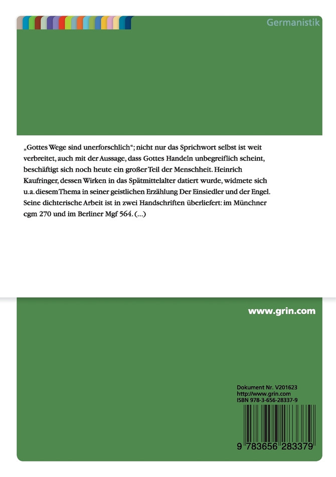 Das Gottesbild in Heinrich Kaufringers geistlichen Erzählung 'Der Einsiedler und der Engel'