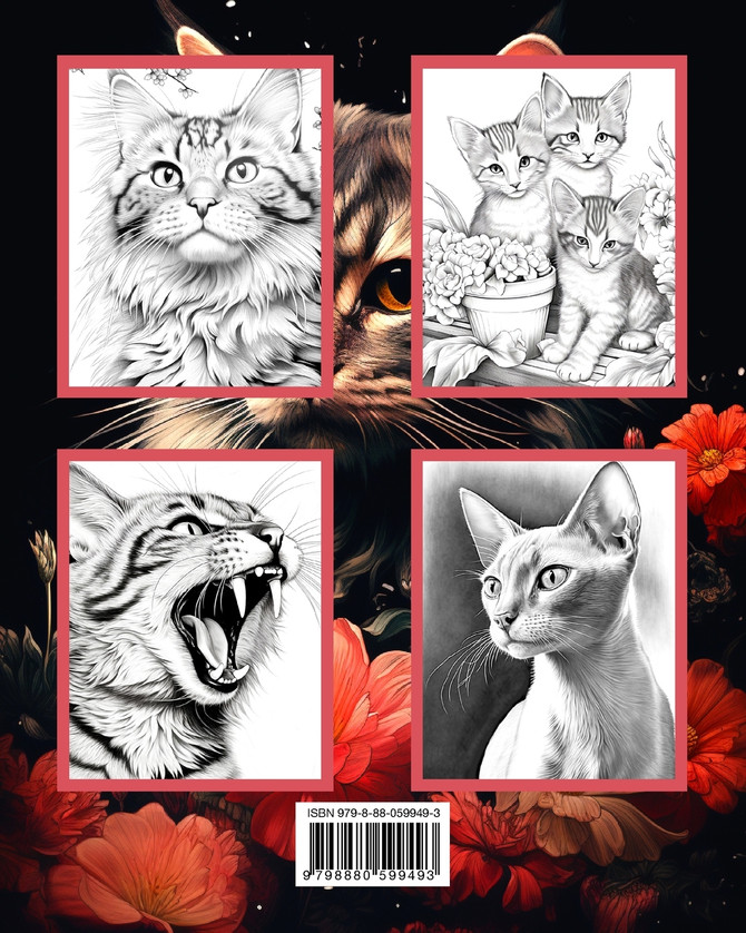Cats Grayscale Coloring Book