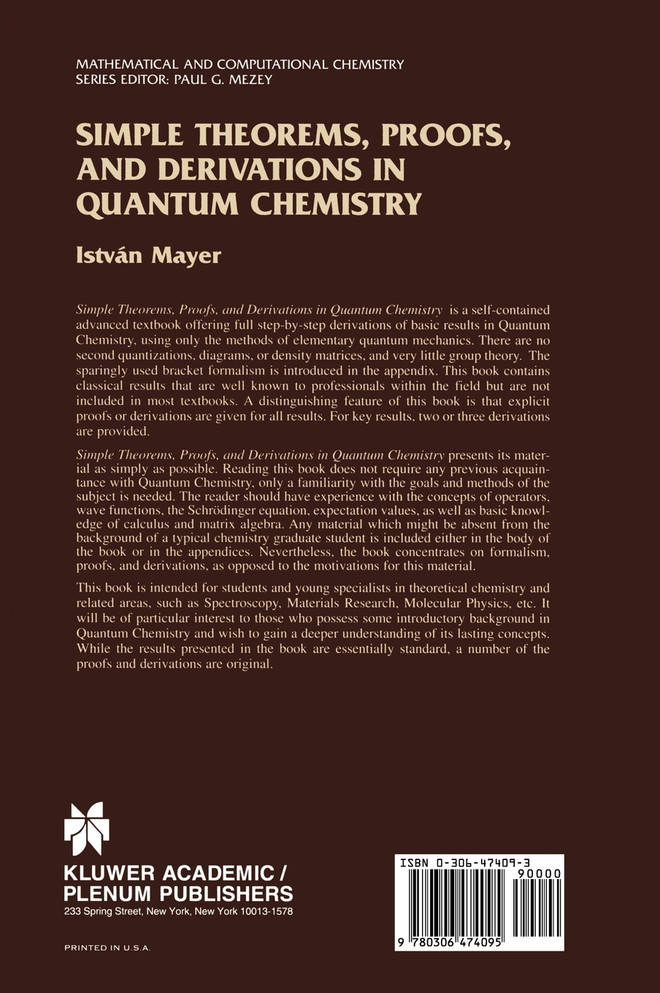 Simple Theorems, Proofs, and Derivations in Quantum Chemistry
