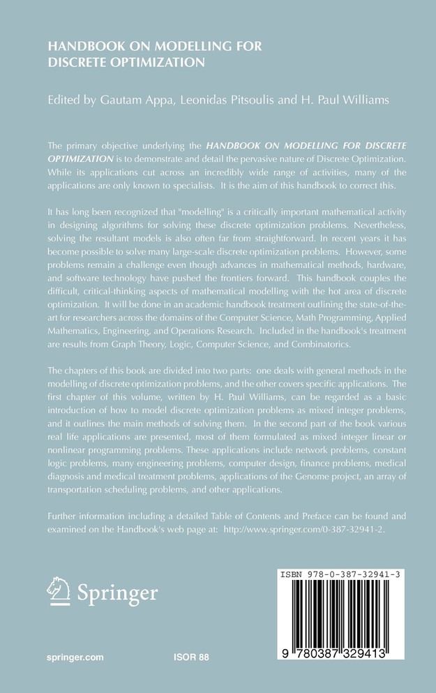 Handbook on Modelling for Discrete Optimization