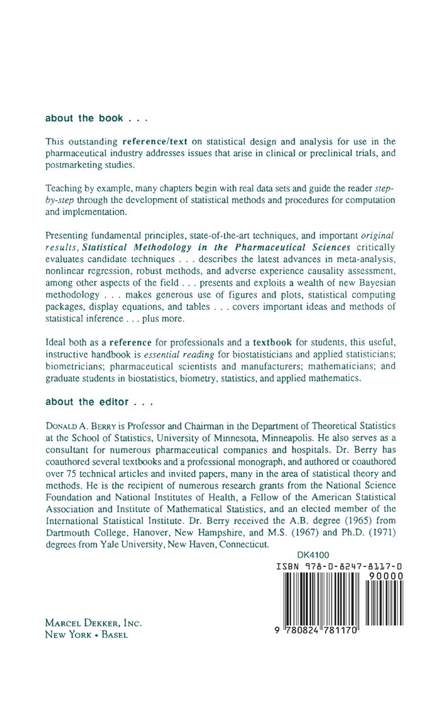Statistical Methodology in the Pharmaceutical Sciences