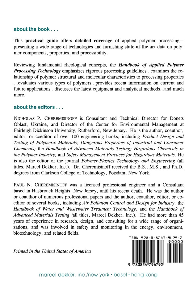 Handbook of Applied Polymer Processing Technology