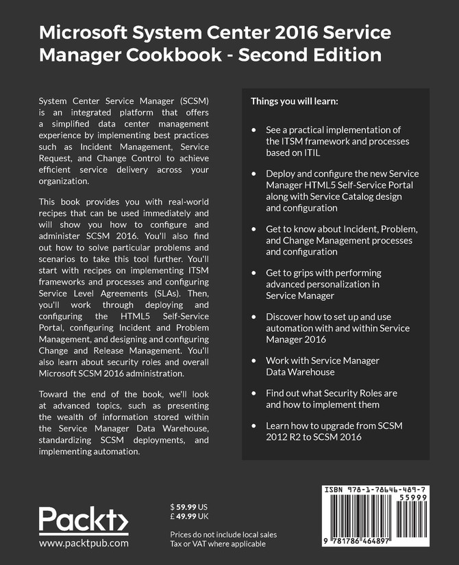 Microsoft System Center 2016 Service Manager Cookbook - Second Edition