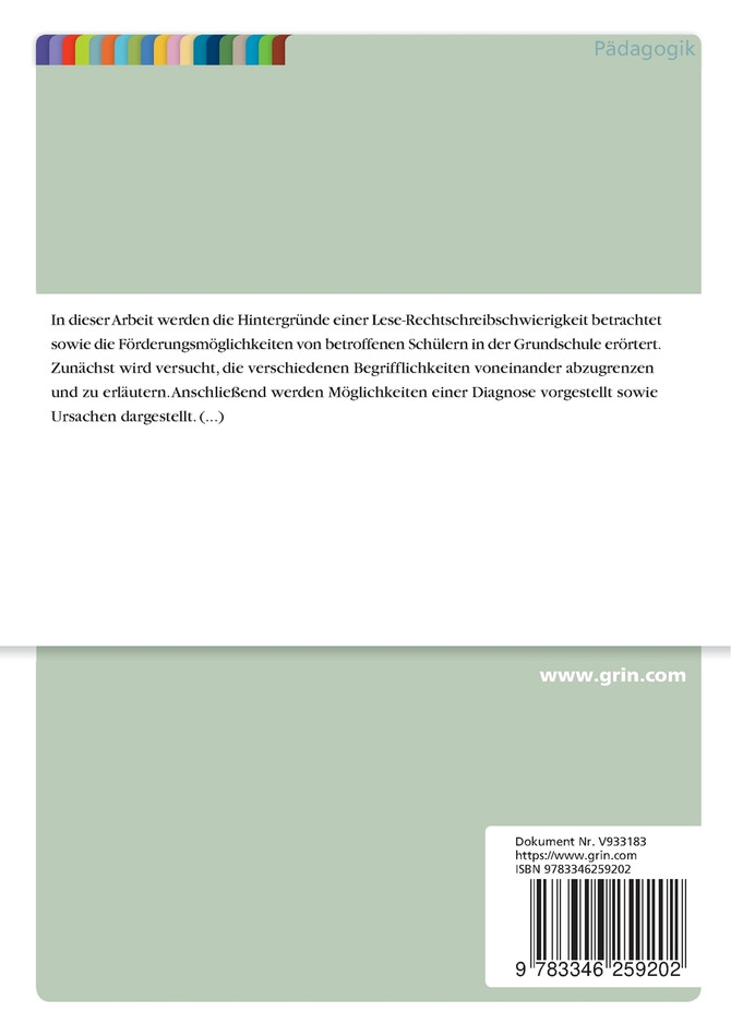 Lese-Rechtschreibschwierigkeiten an der Grundschule