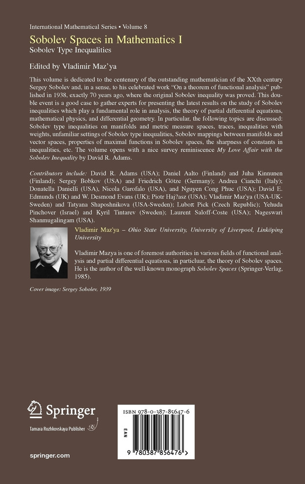 Sobolev Spaces in Mathematics I
