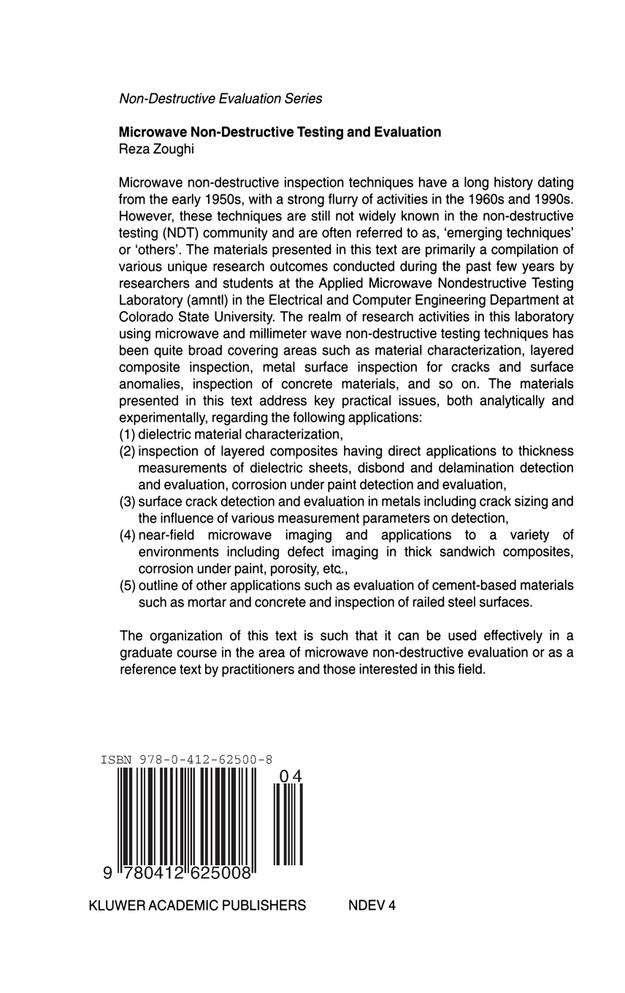 Microwave Non-Destructive Testing and Evaluation Principles