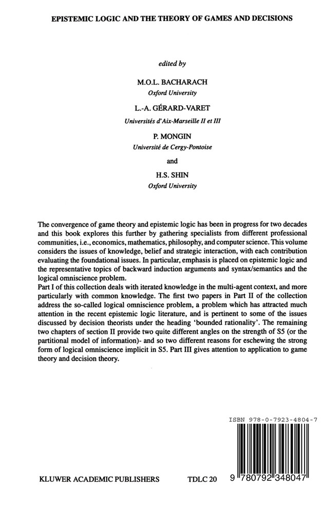 Epistemic Logic and the Theory of Games and Decisions