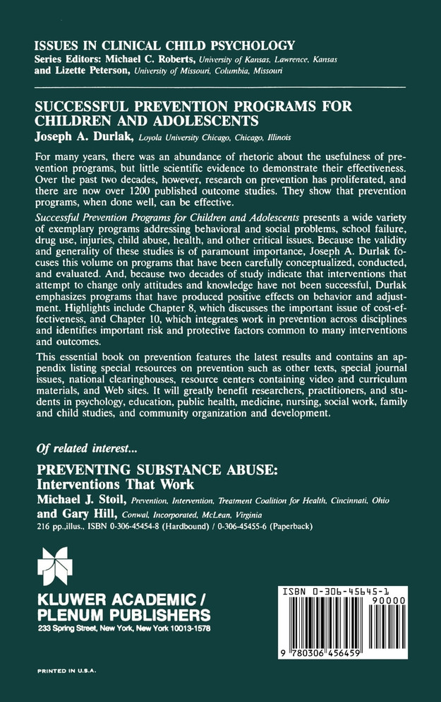 Successful Prevention Programs for Children and Adolescents
