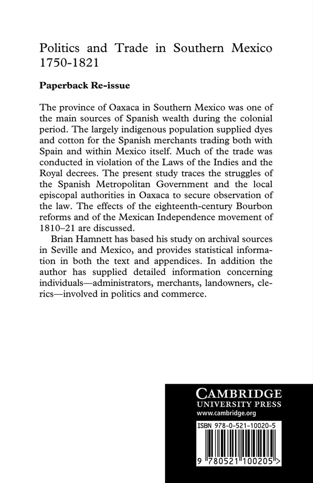 Politics and Trade in Mexico 1750 1821