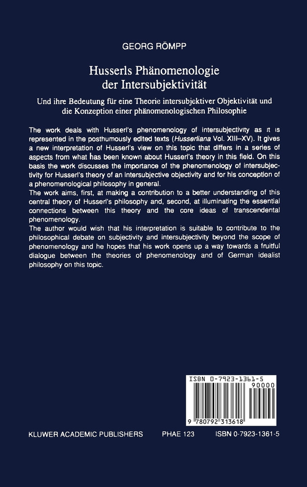 Husserls Phänomenologie Der Intersubjektivität