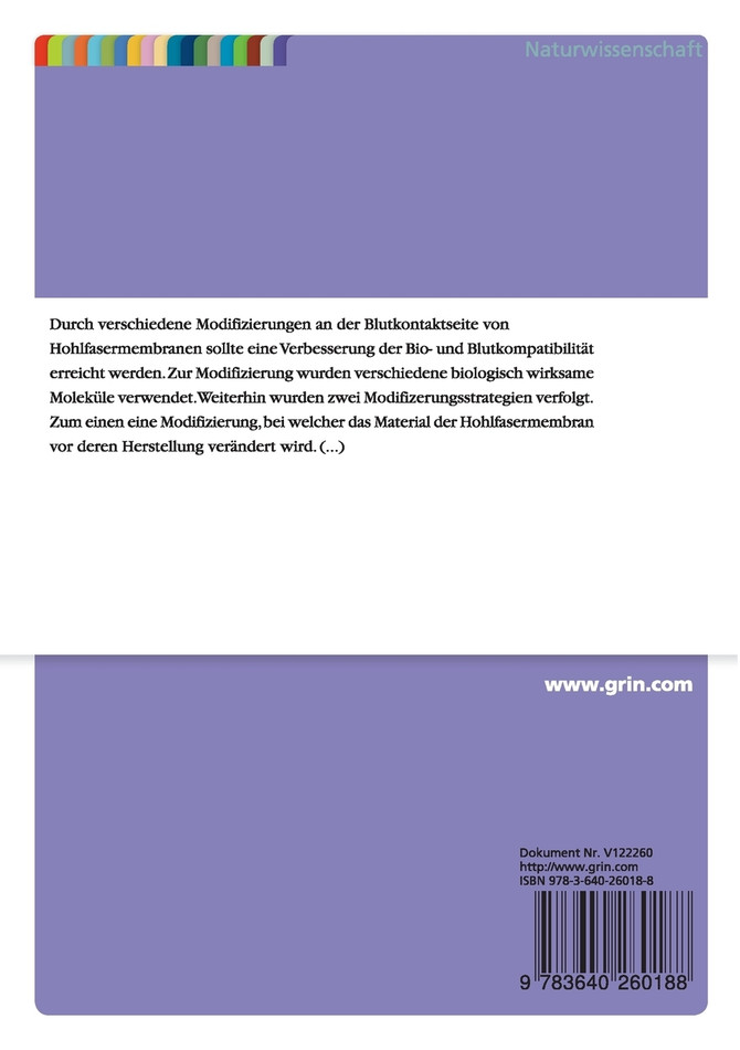 Modifizierung von Membranoberflächen zur Verbesserung der Blutkompatibilität