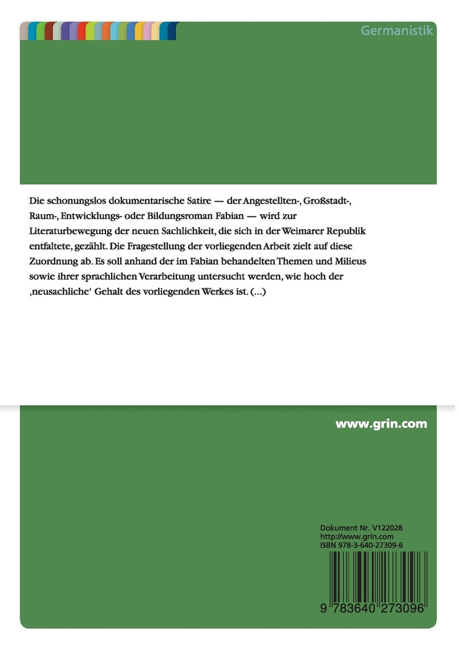 Neusachliche Motive in Erich Kästners "Fabian"