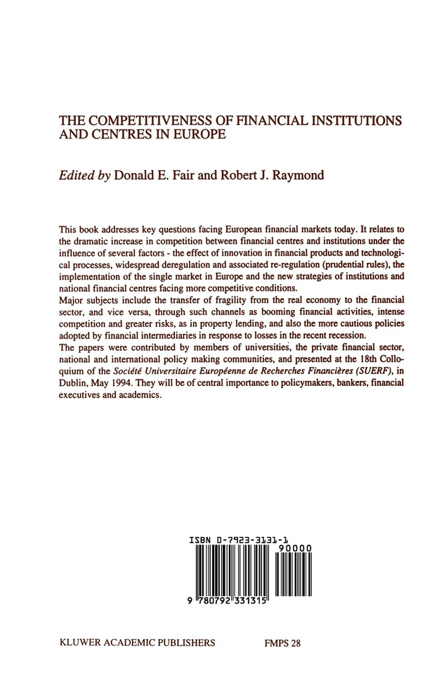 The Competitiveness of Financial Institutions and Centres in Europe