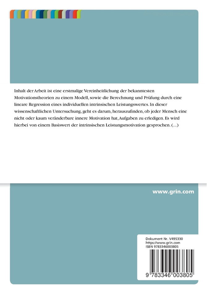 Wissenschaftliche Betrachtung der Motivation und empirische Bestimmung eines Basiswertes der intrinsischen Leistungsmotivation