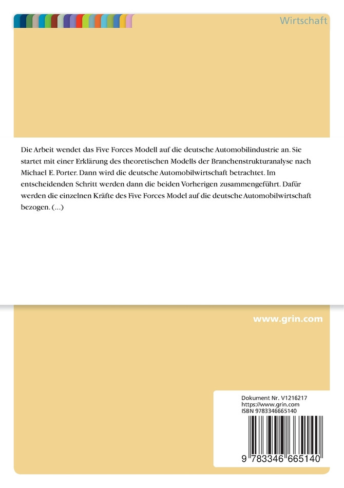 Branchenstrukturanalyse mit dem Five Forces Modell nach Michael E. Porter. Die deutsche Automobilindustrie