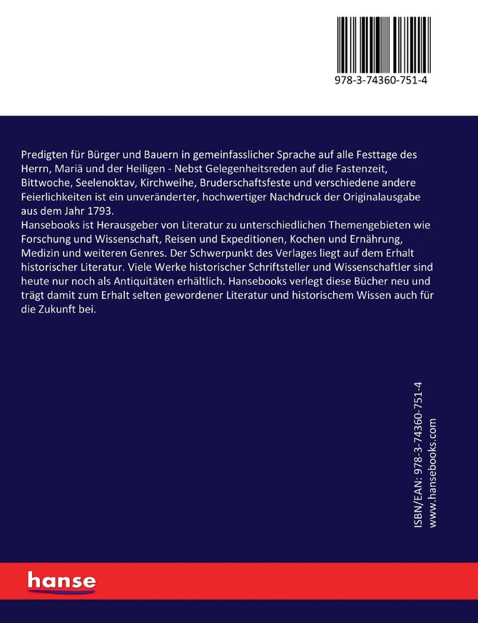 Predigten für Bürger und Bauern in gemeinfasslicher Sprache auf alle Festtage des Herrn, Mariä und der Heiligen