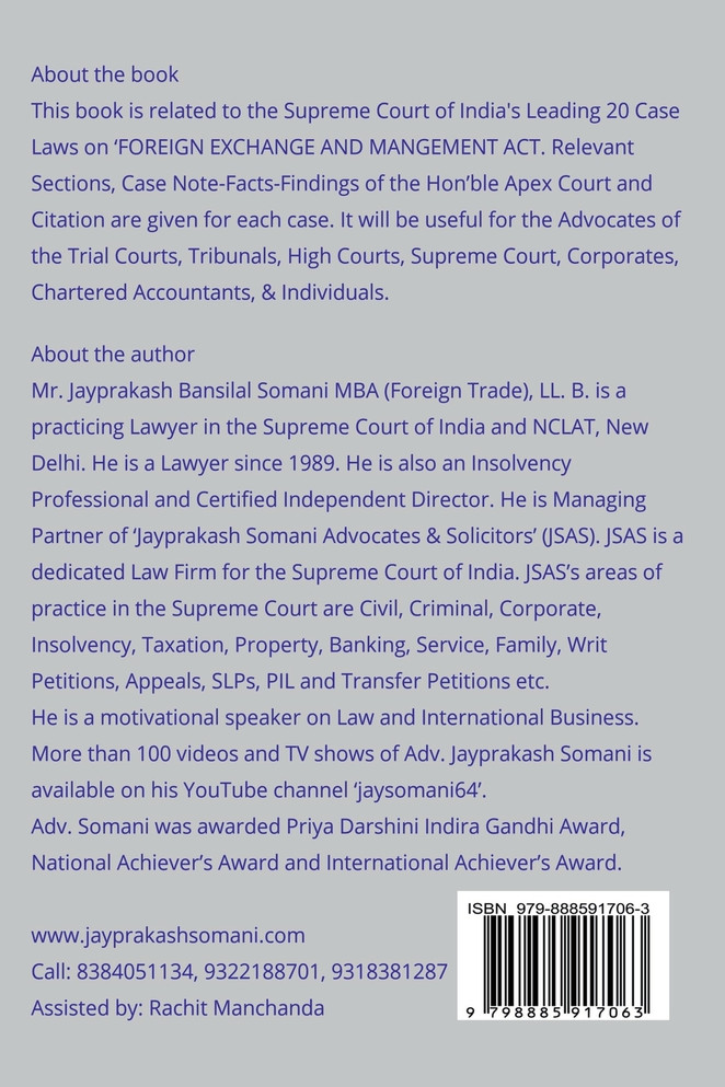 FOREIGN EXCHANGE AND MANAGEMENT ACT-  SUPREME COURT'S LEADING CASE LAWS