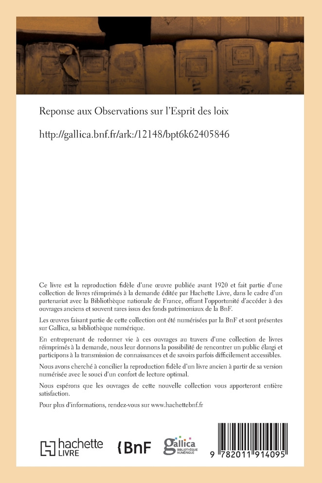 Reponse aux Observations sur l'Esprit des loix