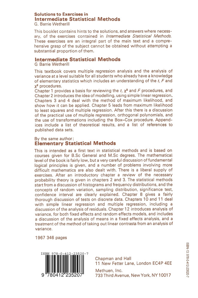 Solutions to Exercises in Intermediate Statistical Methods
