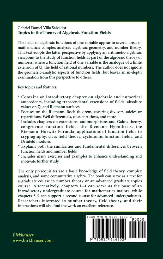 Topics in the Theory of Algebraic Function Fields