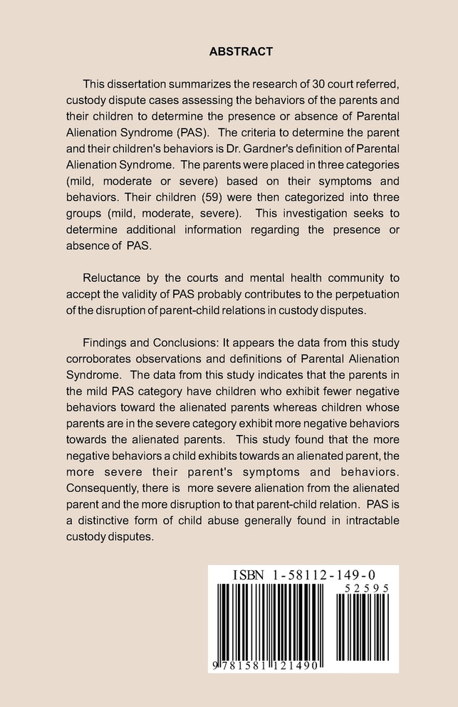 Parental Alienation Syndrome in Court Referred Custody Cases