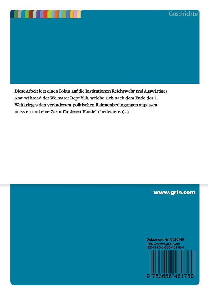 Die Rolle des Auswärtigen Amtes und der Reichswehr im deutsch-amerikanischen Militäraustausch in der Weimarer Republik.