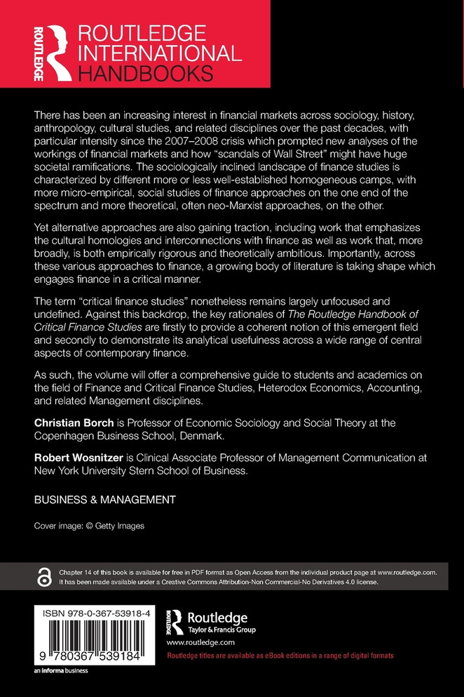 The Routledge Handbook of Critical Finance Studies