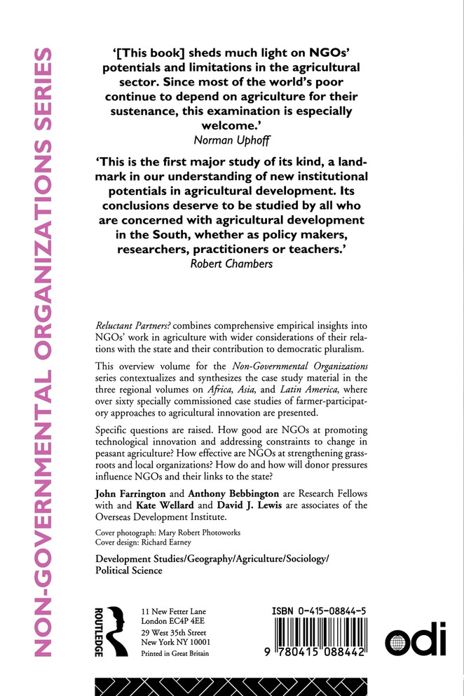 Reluctant Partners? Non-Governmental Organizations, the State and Sustainable Agricultural Development