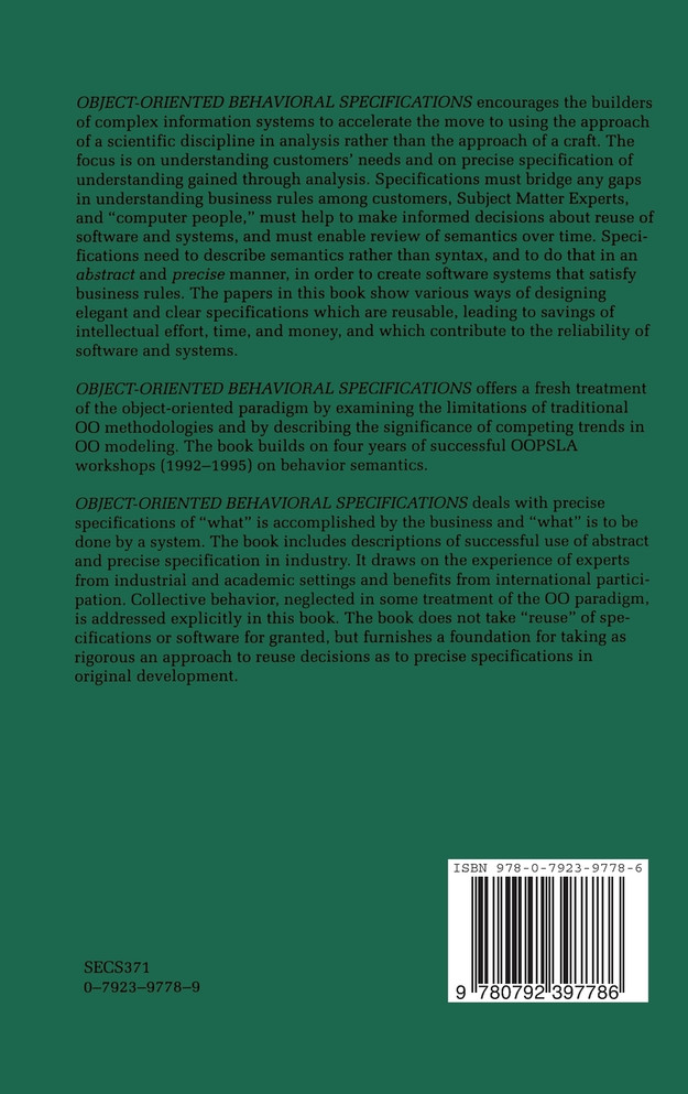 Object-Oriented Behavioral Specifications