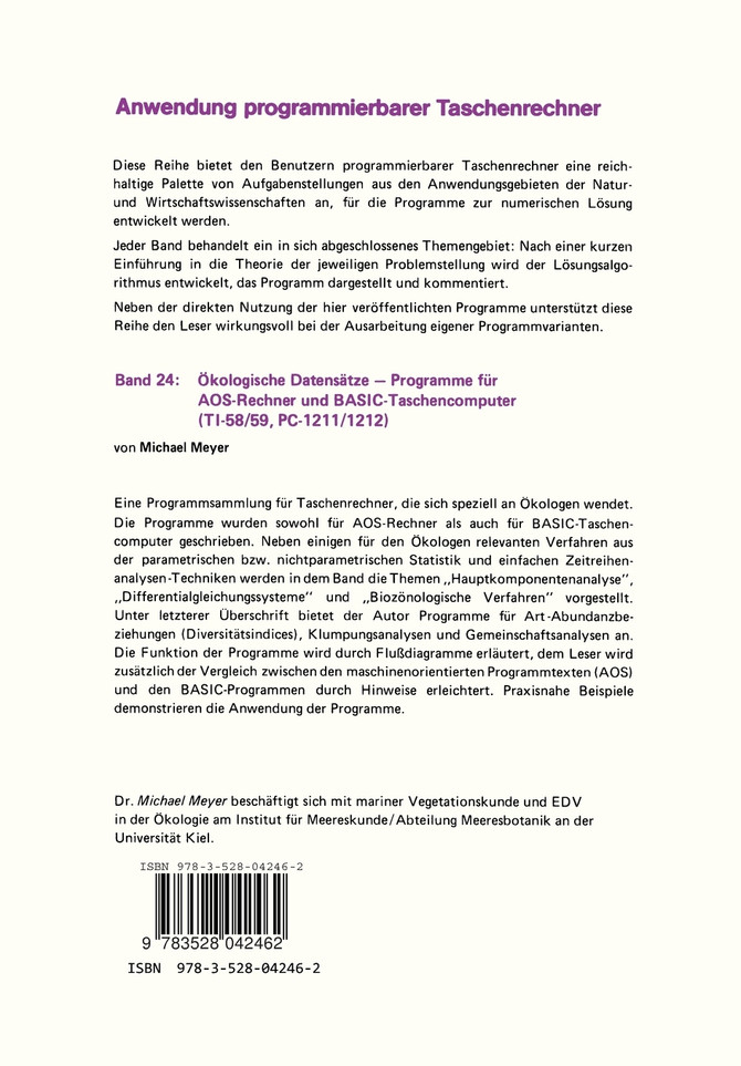 Ökologische Datensätze - Programme für AOS-Rechner und BASIC-Taschencomputer (TI-58/59, PC-1211/1212)