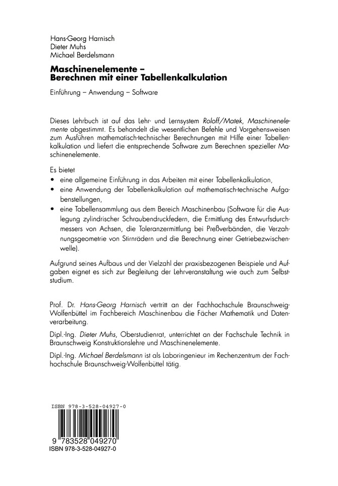 Maschinenelemente Berechnen mit einer Tabellenkalkulation