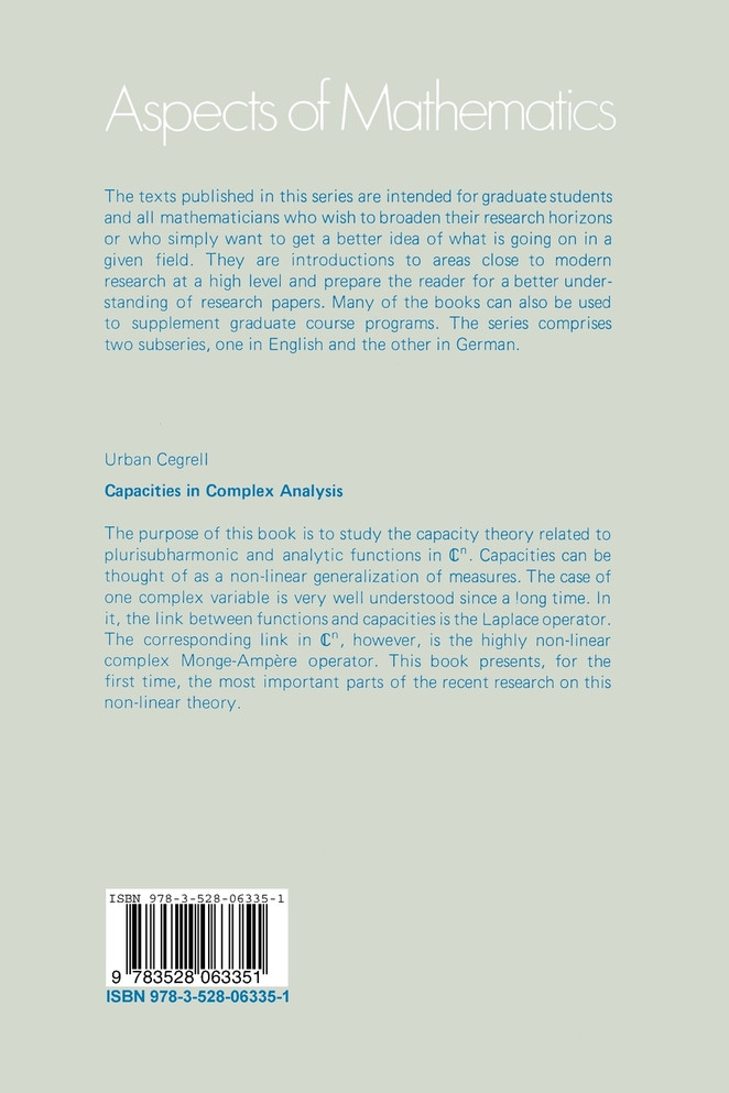 Capacities in Complex Analysis
