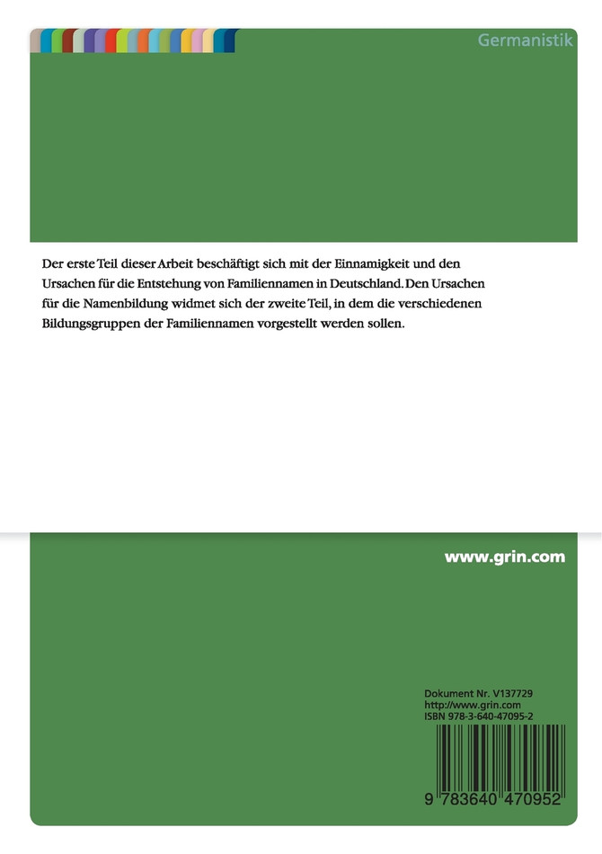 Die Entstehung und Entwicklung  von Familiennamen  in Deutschland