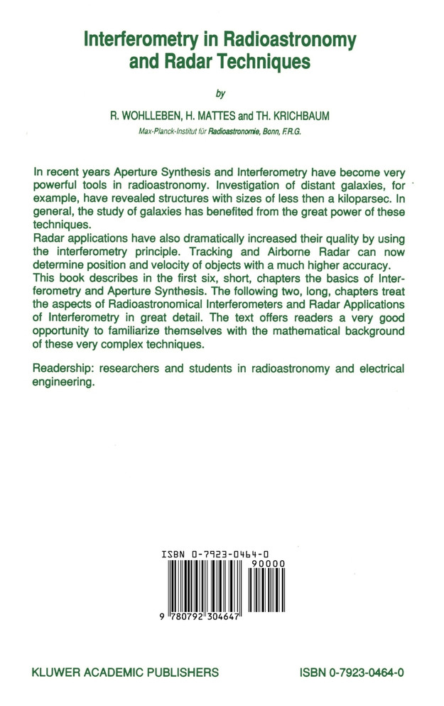 Interferometry in Radioastronomy and Radar Techniques
