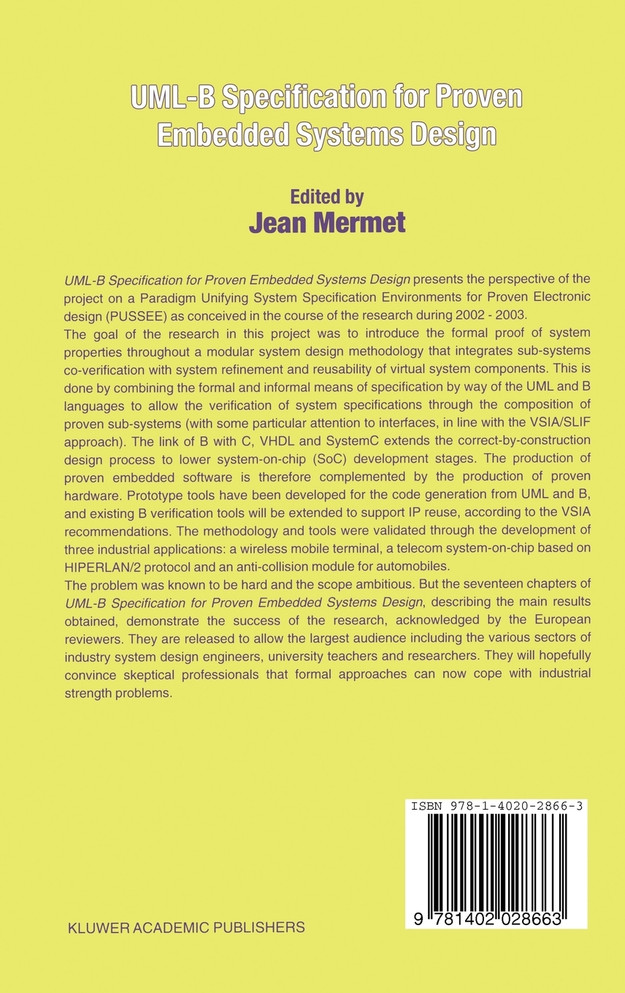 UML-B Specification for Proven Embedded Systems Design